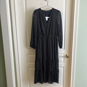 Ann Taylor Elegant dark gray and white Polka Dot Dress